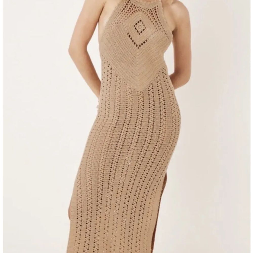 Free People Spell And The Gypsy Mirage Midi Maxi Dress Crochet Side Slits Nude - Picture 3 of 7